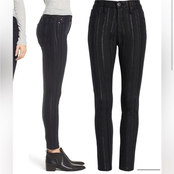 NWT AG Adriano Goldschmied Farrah Skinny Ankle Metallic Stripe Jeans HR 28 - Picture 3 of 15